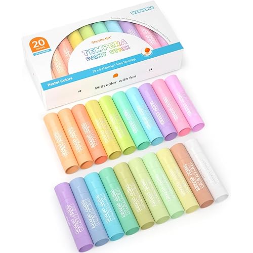 Shuttle Art Tempera Paint Sticks, 20 Pastel Colors, Solid Tempera Paint for Kids, Super Quick Drying, Works Great on Paper Wood Glass Ceramic Canvas