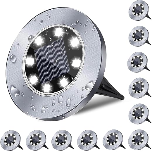 4.6 Inch Diameter Solar Ground Lights, Waterproof Solar Garden Lights, Outdoor Garden Waterproof Bright in-Ground Light, Landscape Lighting for Pathway,Yard,Lawn,Patio,Walkway (12 Pack White Light)