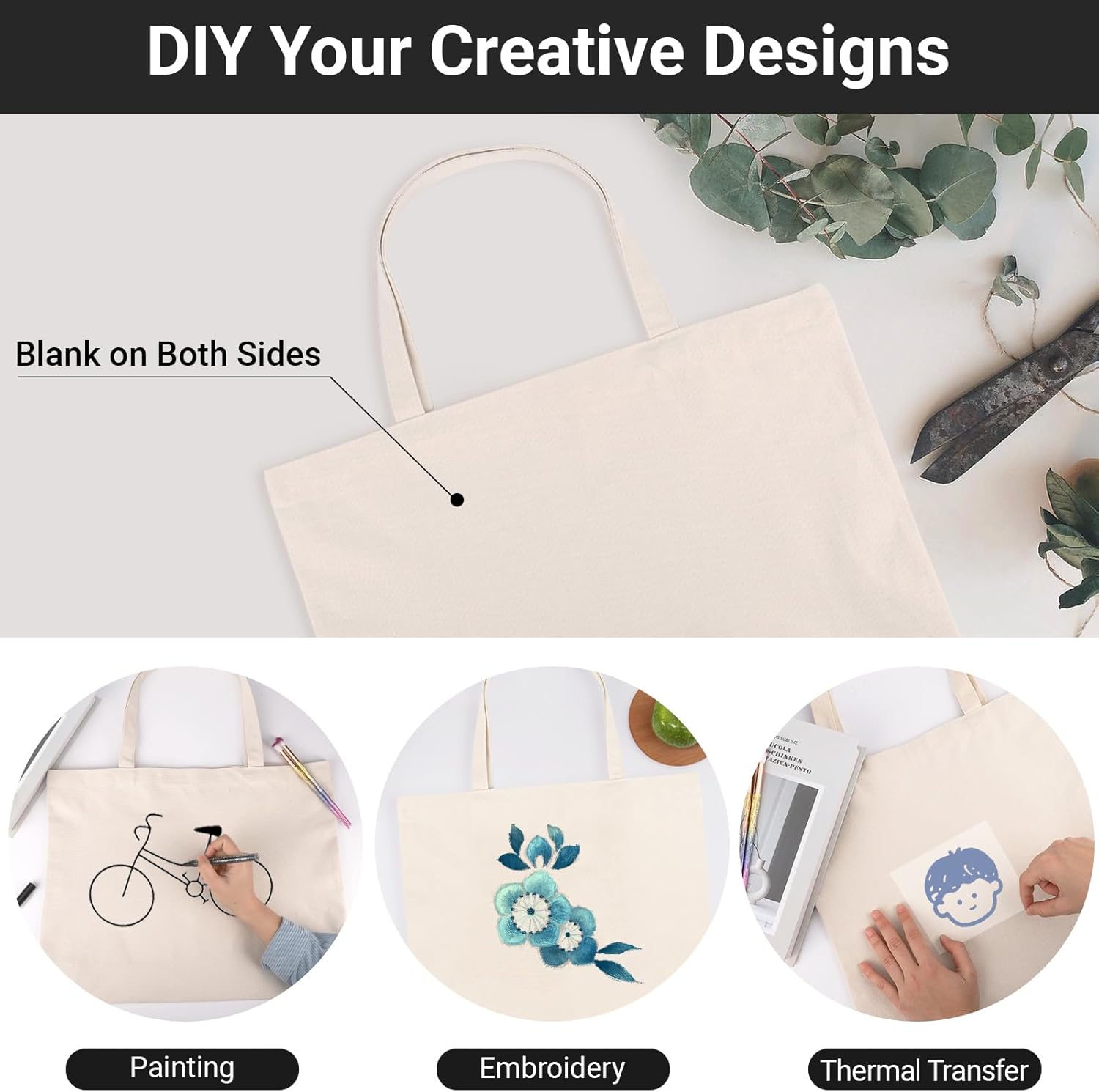 Segarty Canvas Tote Bag, 6 Pack 18x15 Blank Canvas Tote for Women, Reusable Bags Aesthetic with Natural Cotton and Shoulder Strap, Bulk for Gift， DIY, Grocery Shopping, Beach, Travel - Image 4