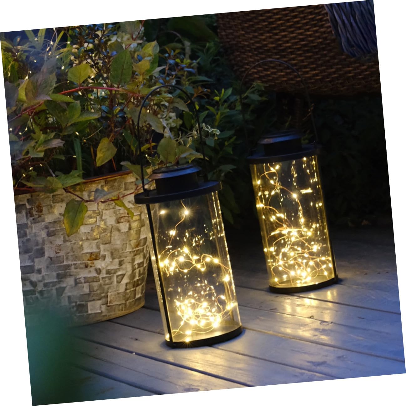 Baluue LED Kupferdraht Lichterkette mit 50 LED Lampen Ip65 Automatische Dämmerungsschaltung Tragbar aus Eisen und Glas für Garten und Terrasse