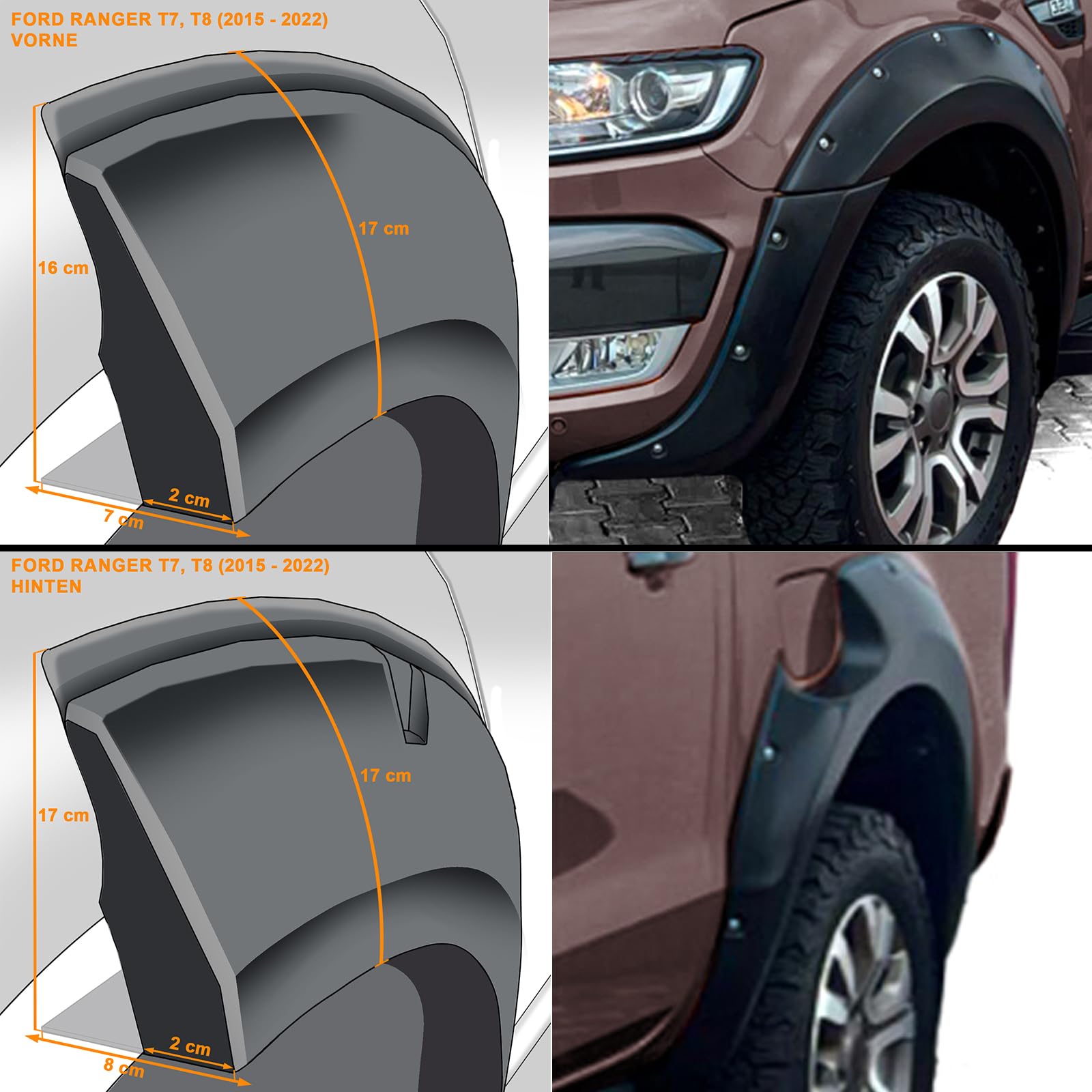 Kotflügel Radlauf Verbreiterungen Set Medium passend für Ford Ranger T7 T8 15-22
