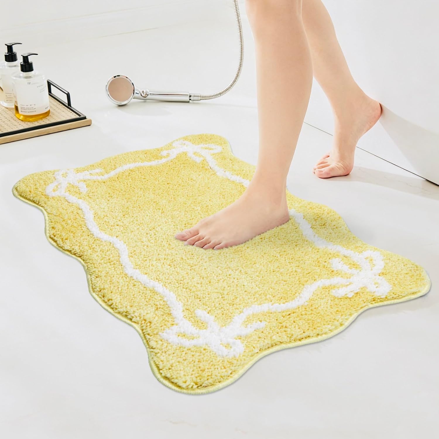Yellow Bow Bathroom Rug Cute Non Slip Bath Mat,Microfiber Super Soft Absorbent Bathroom Mat for Floor, Shower(31x20 inch)