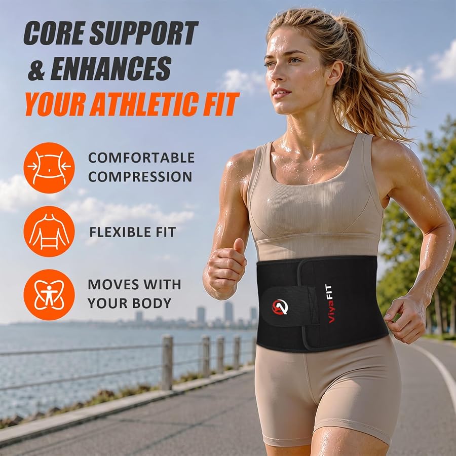 Viyafit Waist Trimmer Belt, Premium Waist Trainer for Women & Men Weight Loss Red, image 4