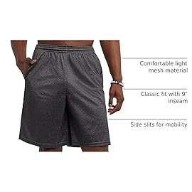 Champion mens 9 Shorts, Mesh Shorts, 9, Mesh Basketball Shorts, Mesh Gym Shorts athletic warm up and track jackets, Granite Heather-407q88, Small US