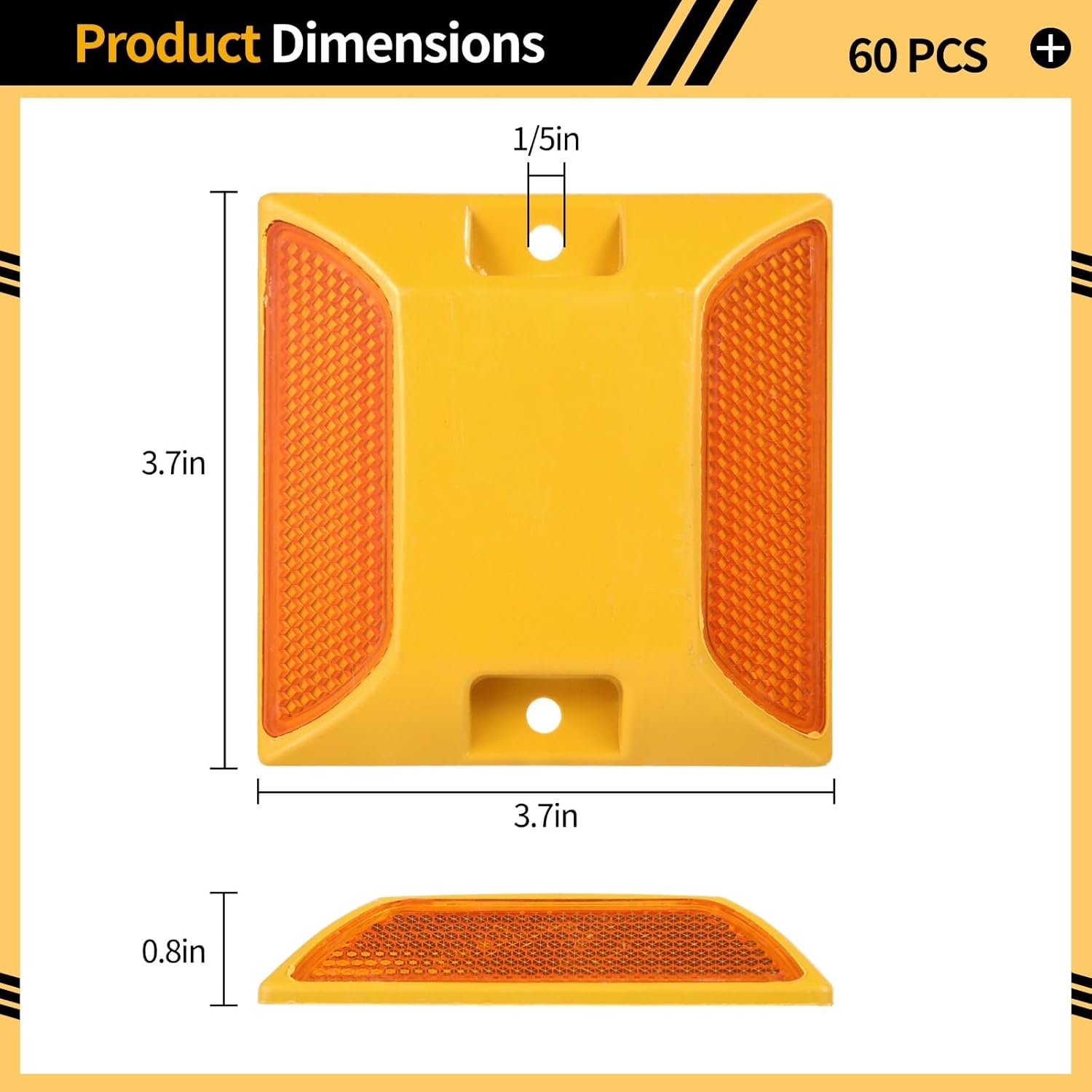 60 Pcs Road Reflectors, 3.7×3.7" Reflective Street Pavement Markers, Driveway Asphalt Stud Markers, Road Driveway Reflectors for Speed Bumps, Highways, Pedestrian Crossings