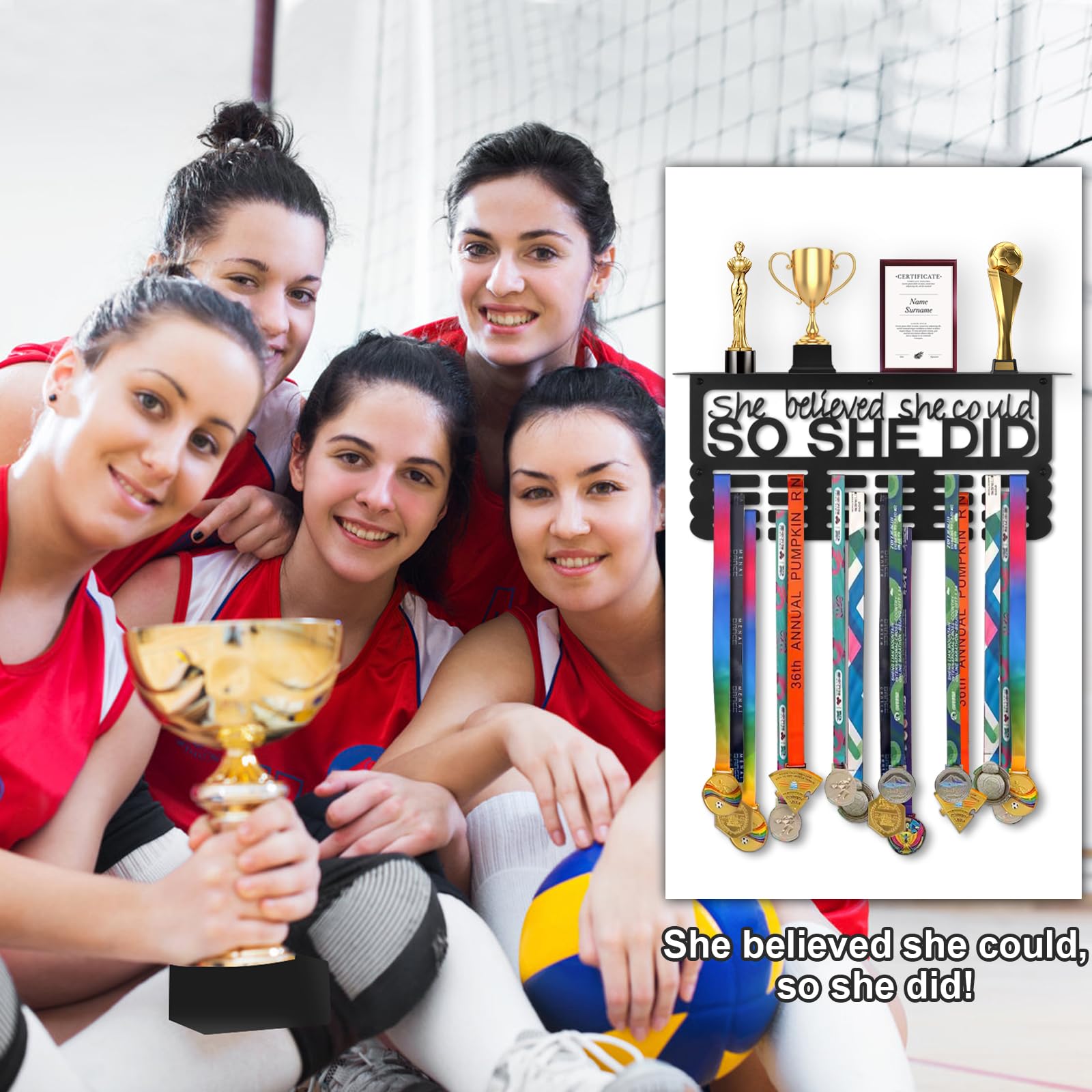 Expositor de medallas con estante para trofeos