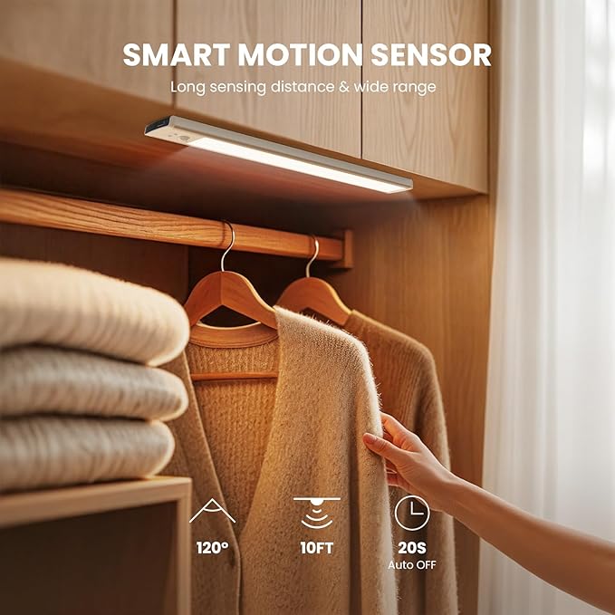 TANSOOL+ LED Under Cabinet Light with Motion Sensor, USB-C Rechargeable Cabinet Light, Dimmable Cabinet Light for Kitchen, Stairs (20cm, Pack of 2) photo 2