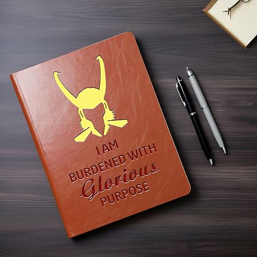 Miniatura 4 de Loki - Cuaderno de cuero con texto en inglés "I Am Burdened With Glorious Purpose Leather Boodened With Glorious Purpose (loki + dorado)
