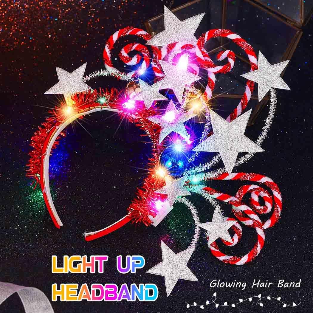 Kilshye Light Up Star Christmas Headband Ball Xmas Hairband Candy Cane Headwear Costume Hair Hoop Party Hair Accessories for Women and Girl - Image 6