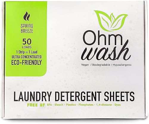 's Wash - Hojas de detergente para ropa, hipoalergénicas y sin tintes, sin líquido, tiras concentradas de disolución rápida, ideales para pieles