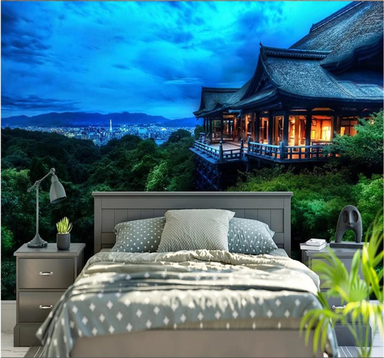 Wallpaper-3D-Xlm 150Cm×105Cm(B×H) Beautiful Green Forest Architecture Night View 3D Wallpaper Easy Install Feature Office Living Room Sofa Bedroom Tv Background Wall Decoration-150Cm×105Cm