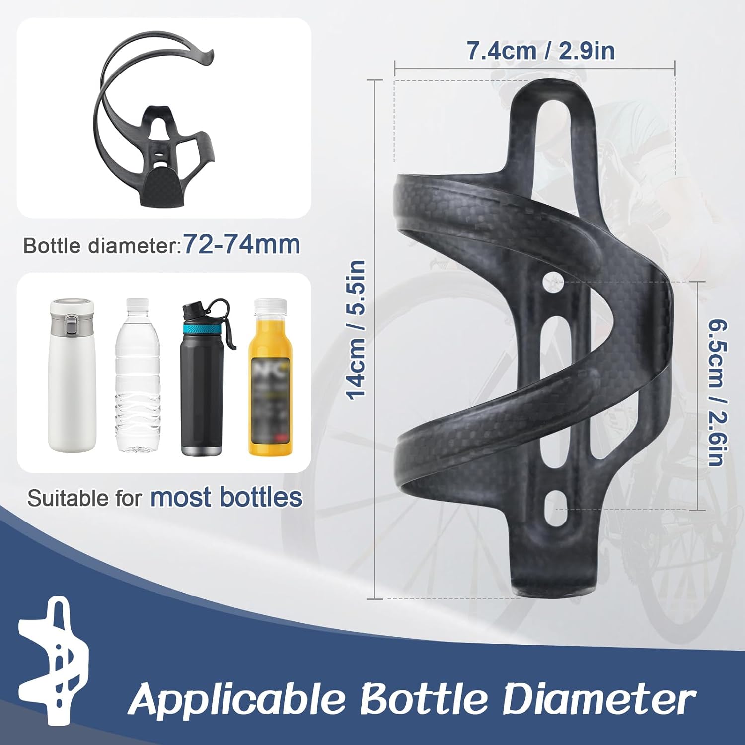 ROADNADO Carbon Fiber Bike Water Bottle Cages Ultralight Drink Holder Left Opening/Right Opening Bicycle Bottle Cupholder for MTB Road Bike Cycling Mountain Bikes (1PCS / 2PCS)