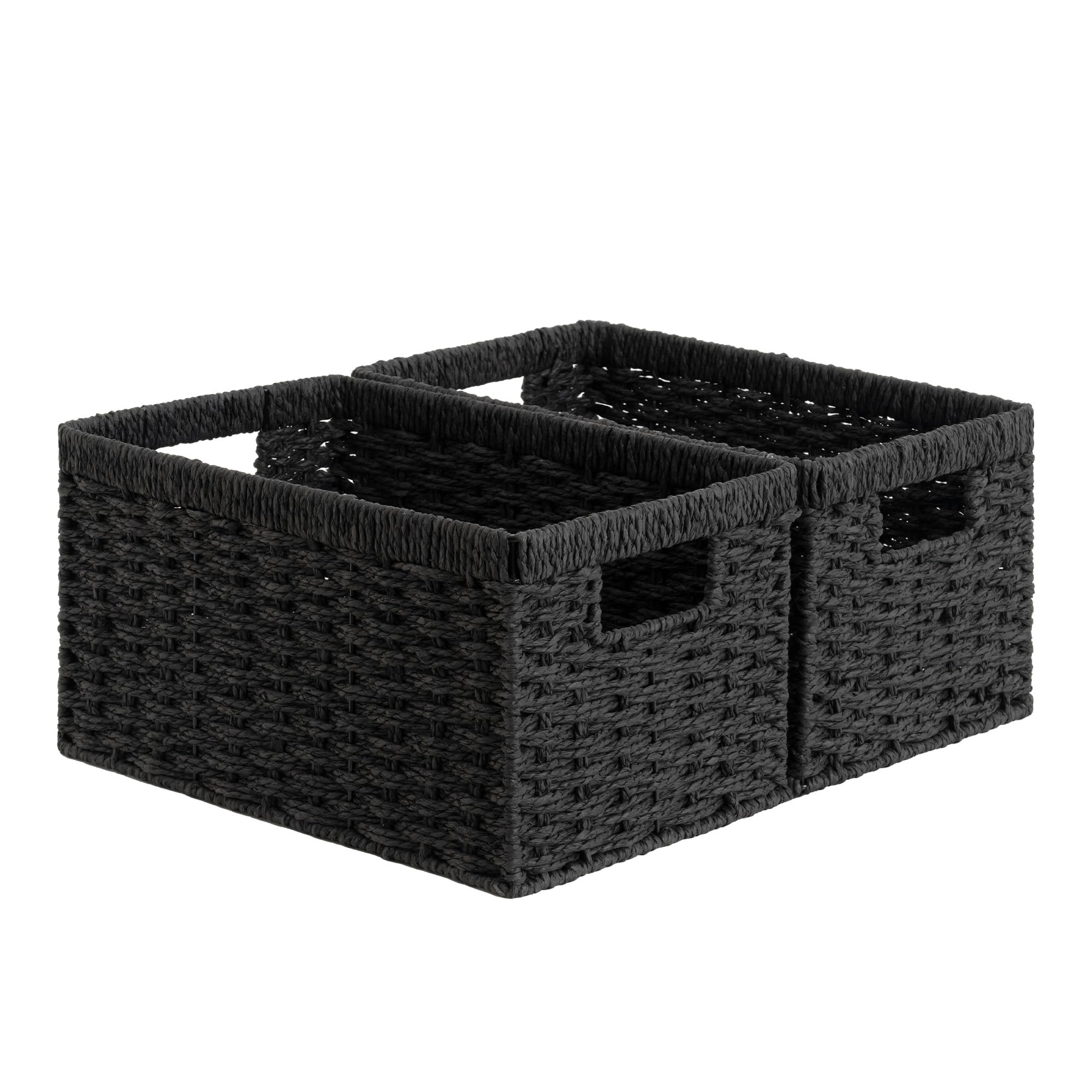 storageworks pantry baskets, wicker storage baskets for organizing, bathroom shelves, pantry organizers and storage, medium, black, 2-pack