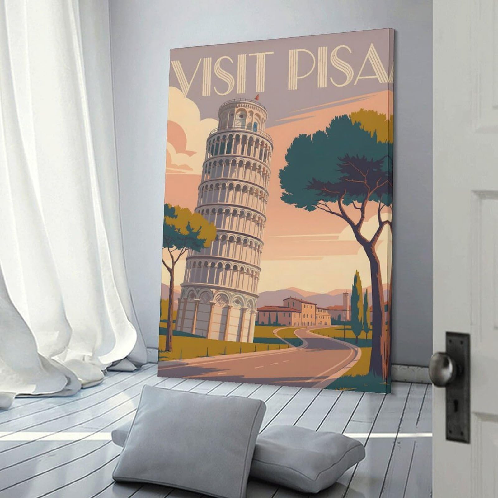 Junmoney Visit Pisa Travel Room Decor Wall Art 16x24inch(40x60cm), for Wall Displays, Bedrooms Or Room Updates, Ideal for Building A Coordinated Art Wall