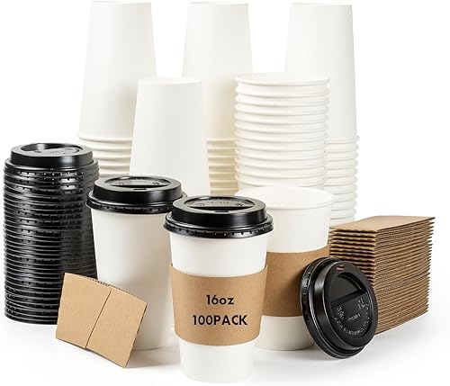 Miniatura 1 de Paquete de 100 Vasos de papel, tazas de café de 8 onzas, vasos de papel desechables, vasos de papel blanco para bebidas calientesfrías para oficina,