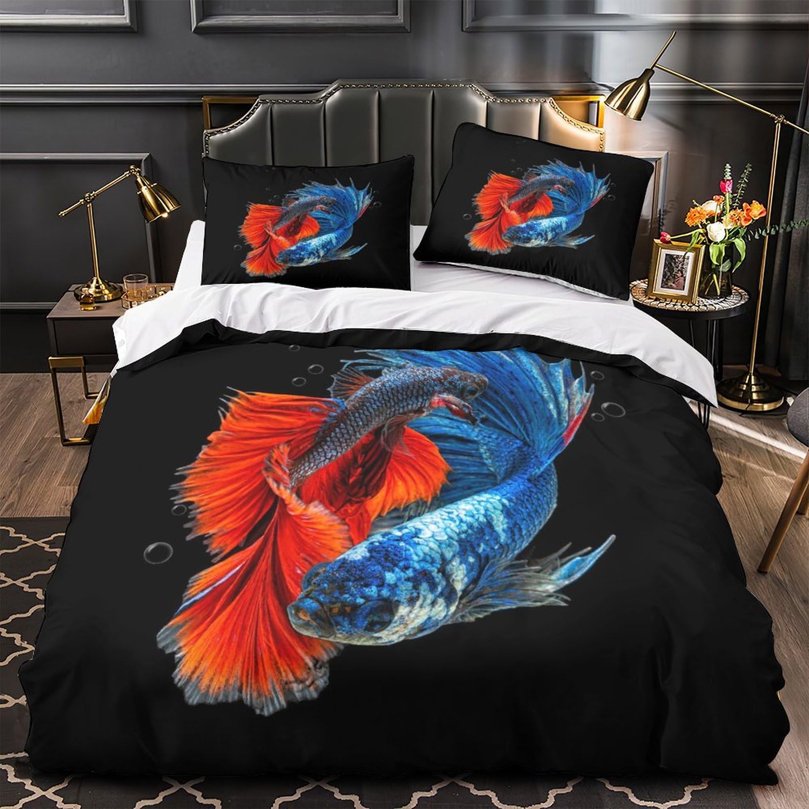 MXRMXR Tropical Fish 3D Comforter Cover Set for Duvet Cover Bedding Set Bedspread Cover with Pillowcase Microfiber Bed Cover Zipper 3 Piece Set Quilt Cover Super King（260x220cm）