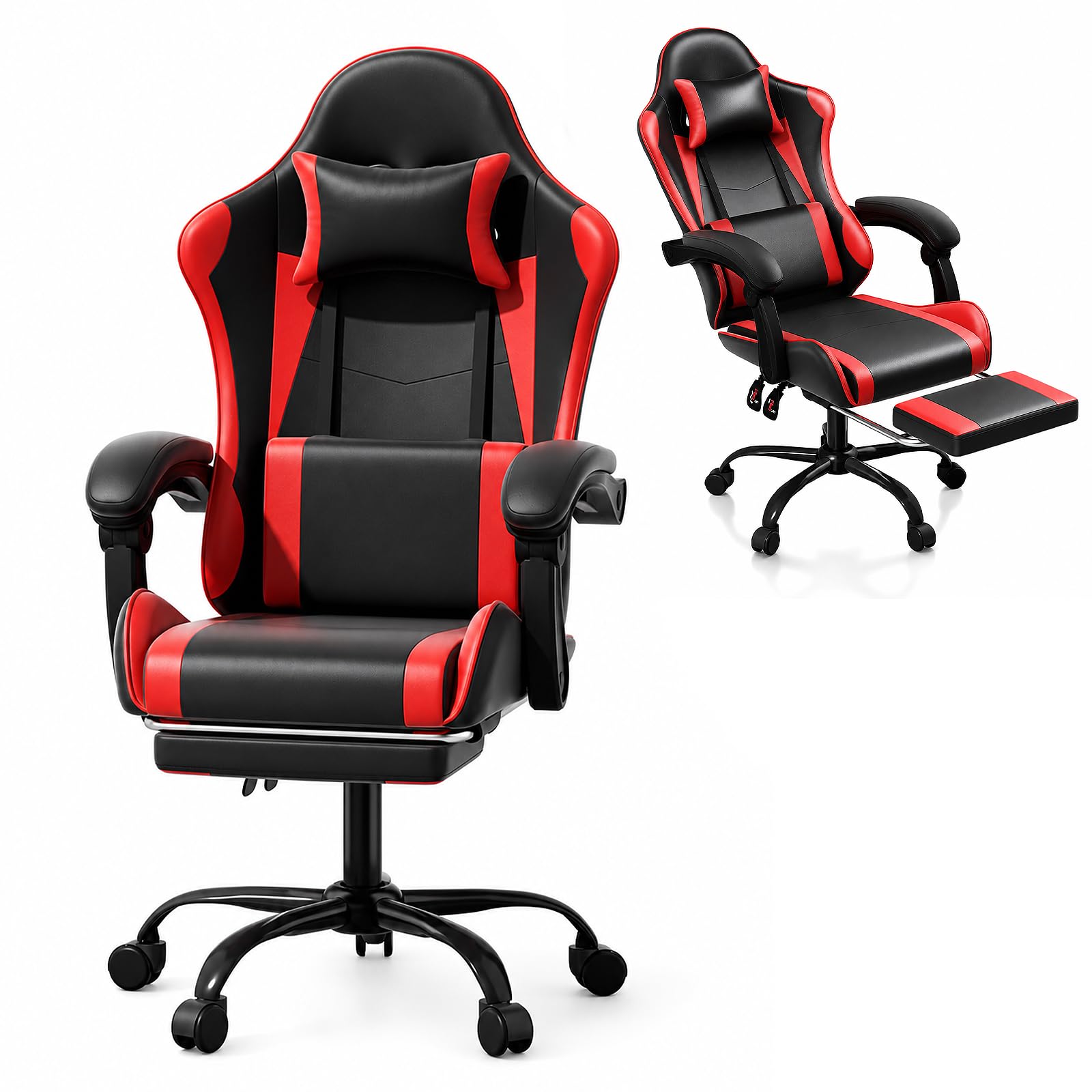 Athena Collection Ergonomic Gaming Chair with Footrest, Red