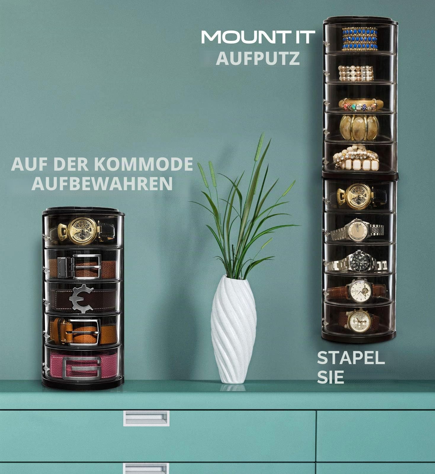 ELYPRO Gürtel-Organizer – Acryl-Organizer und Display für Accessoires wie Gürtel, Schmuck, Uhrenetui, Kosmetik, Make-up-Organizer, Fliegen, Armbänder, Handwerk, Spielzeug Kompakter Schrank-Organizer