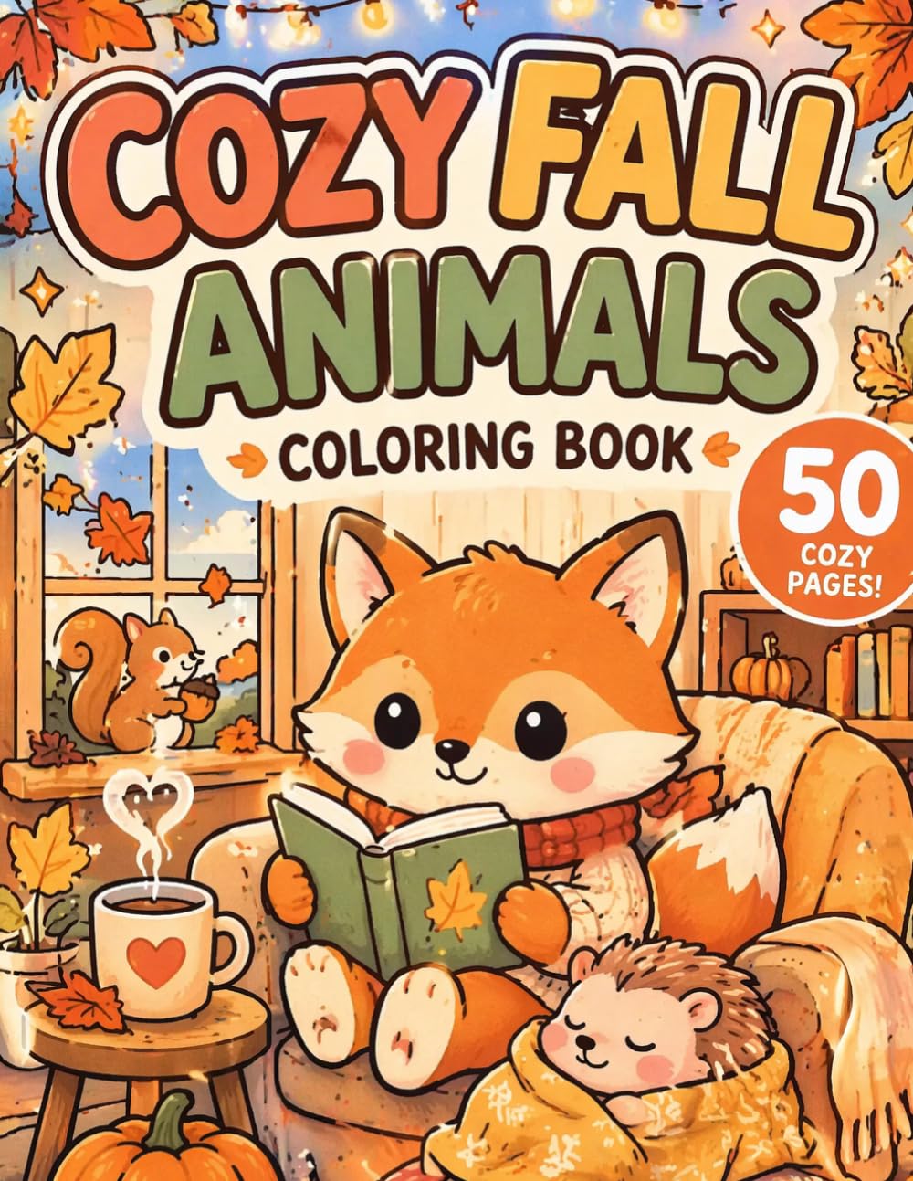 Cozy Fall Animals Coloring Book: Woodland Creatures in Sweaters, Autumn Leaves, and Warm Fireside Scenes
