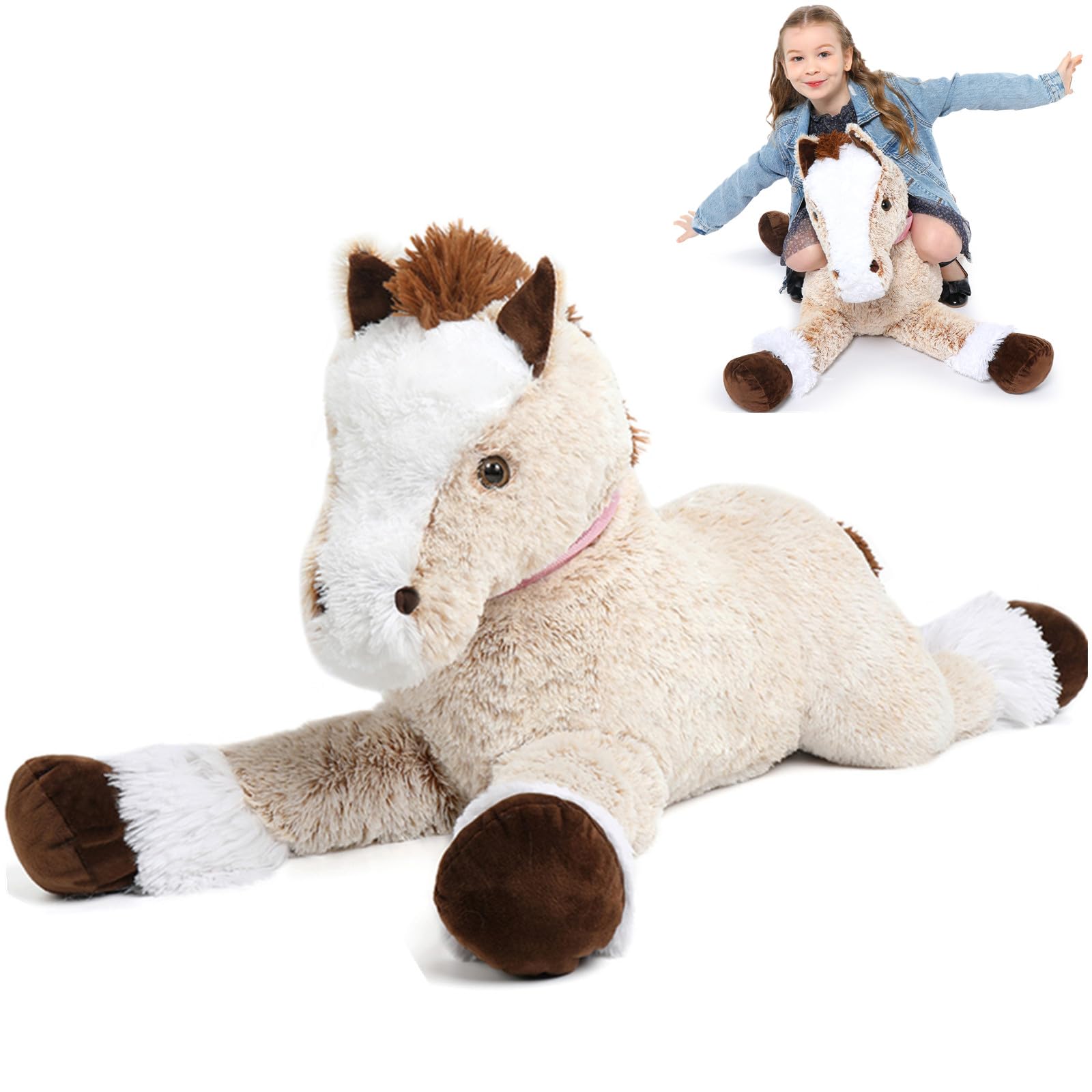 KERTA 3ft Large Realistic Horse Stuffed Animal, 35.4 Inches Big Stuffed Pony Plush Toys for Ridding, Hugging Soft Horse Plush Theme Body Pillow Christmas Birthday Gift for Boys Girls