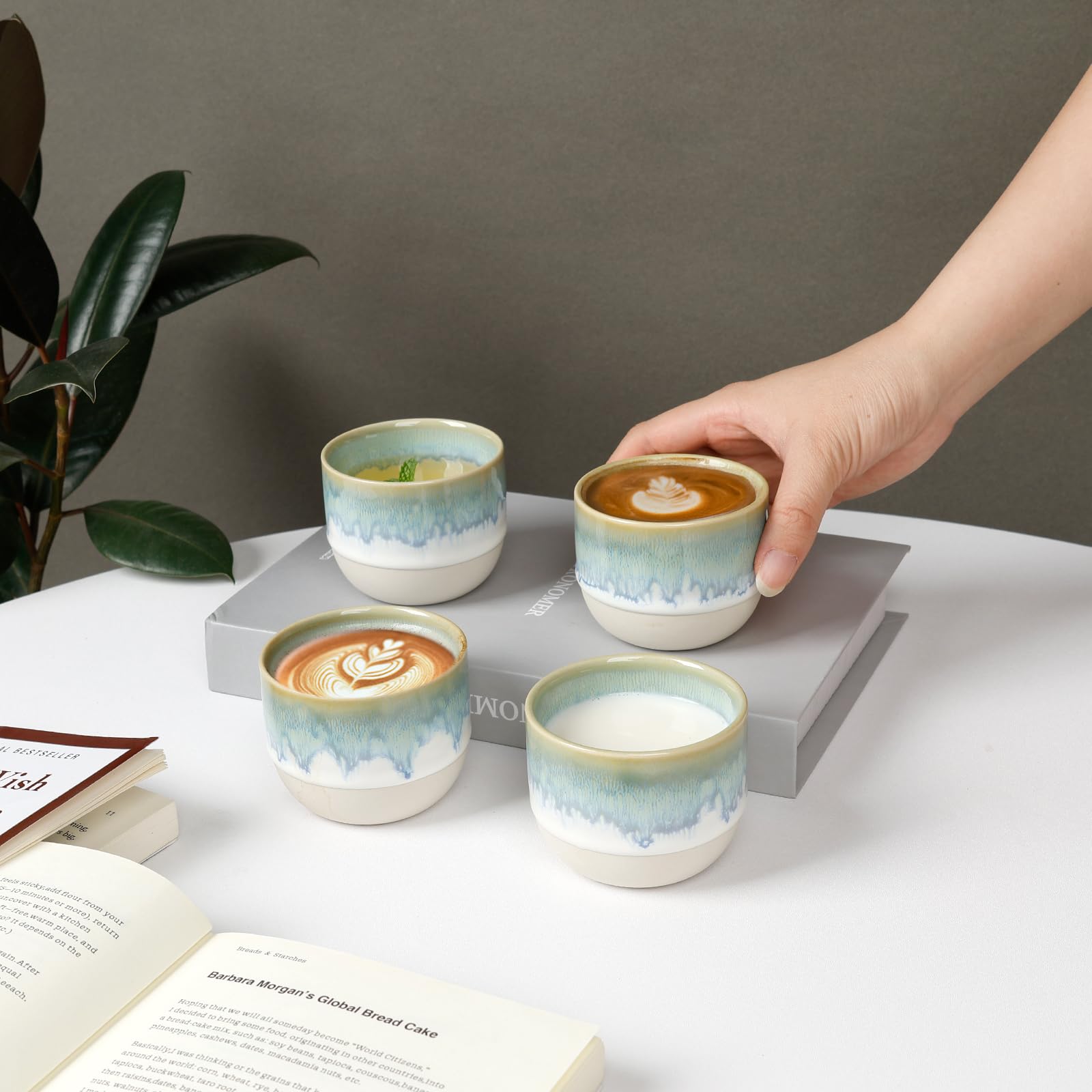 NOVAJOY Set Di 4 Tazze Da Caffè Espresso In Gres Fatto A Mano - 140 Ml - Mini Tazze Senza Manico, Design Moderno, Lavabili In Lavastoviglie, Regalo - 4
