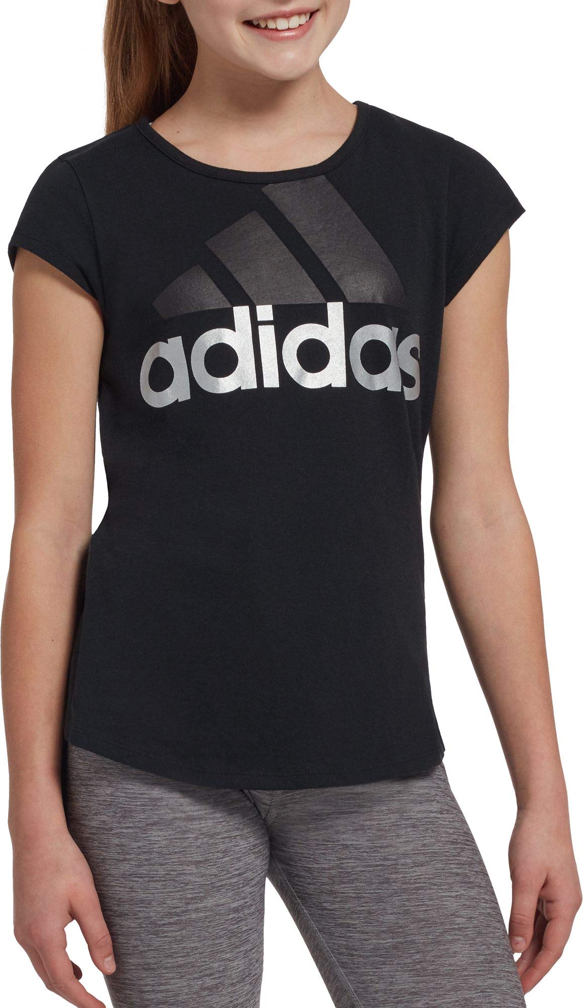 adidas Girls Badge of Sport T-Shirt (Adi Black, XS)