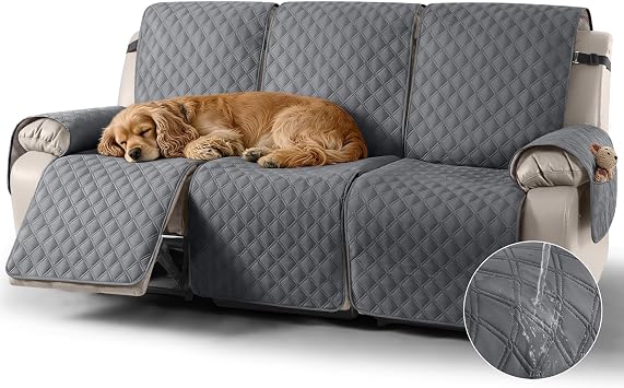 TAOCOCO Recliner Covers,3 Seater Recliner Slipcovers,Waterproof Recliner Sofa Protector,Armchair Covers with Pockets,Non Slip Reclining Sofa Covers,Arm Chair Covers for Pets/Dogs/KidsDark Grey