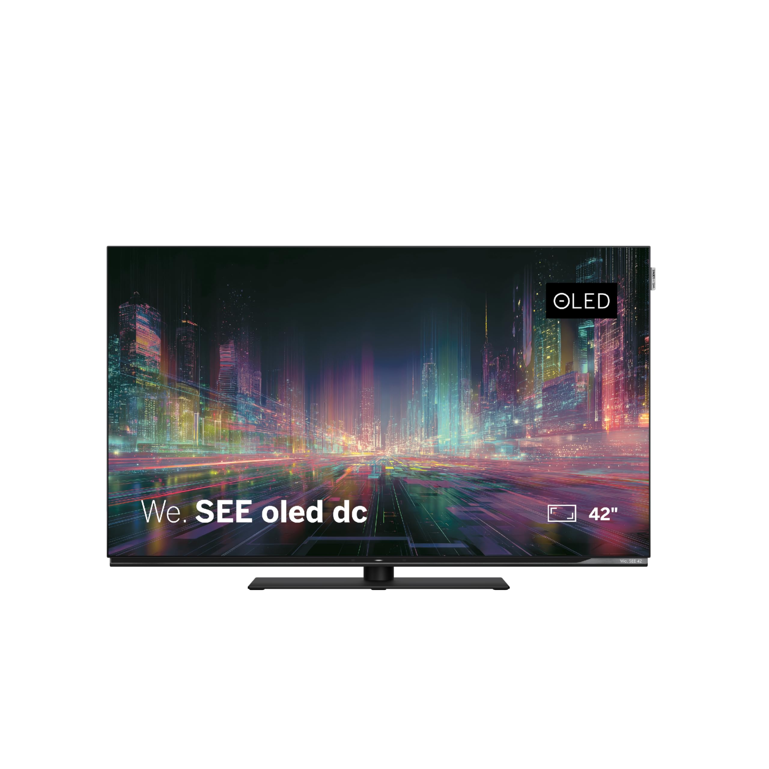 Telewizor LOEWE We. SEE 42 cale OLED, dwa kanały, Smart TV (Dolby Vision, 60 W Dolby Atmos, HDMI 2.1 120 Hz VRR, Apple AirPlay, Matter, pilot Bluetooth, wyjątkowo płaska konstrukcja monitora)