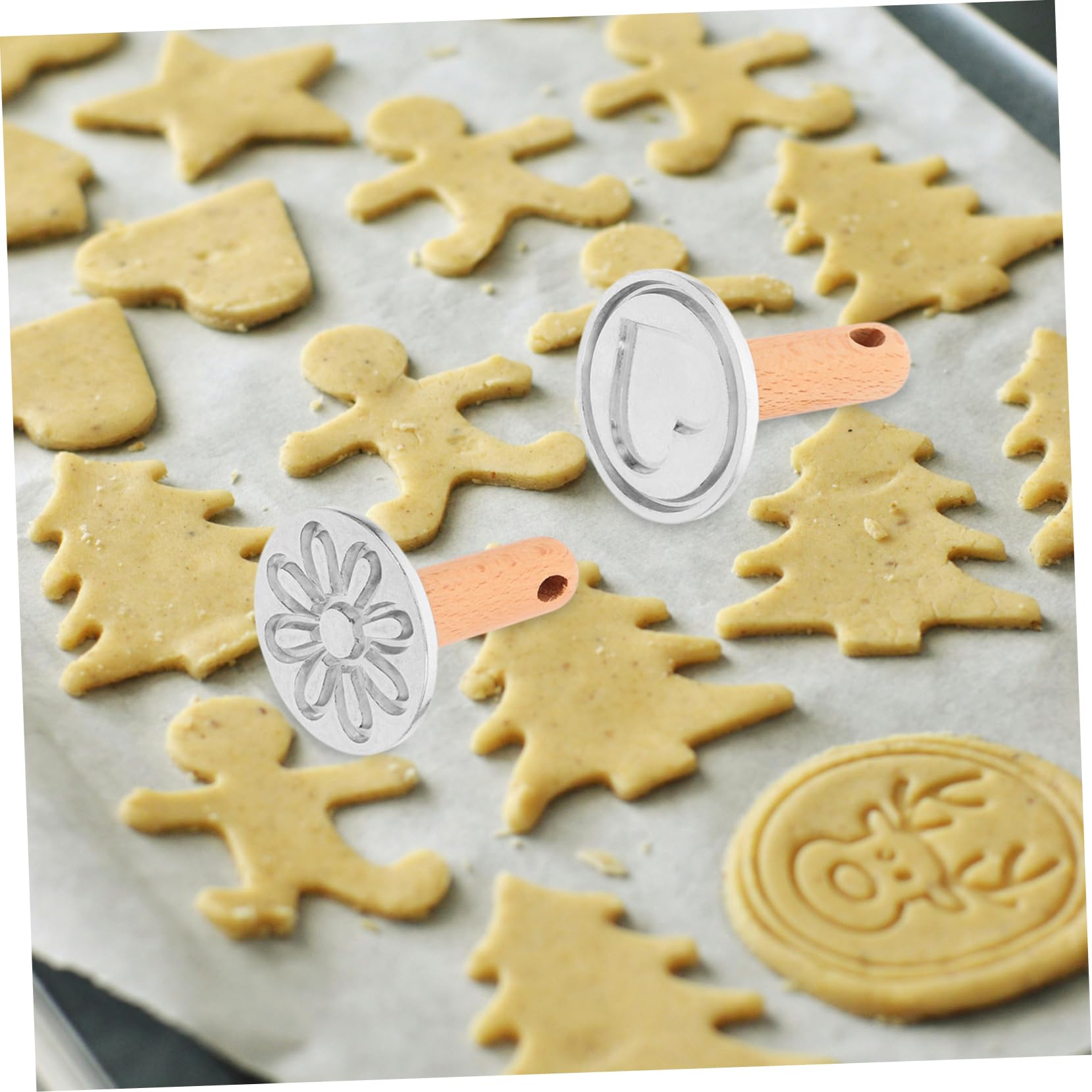 Ciieeo Lot De 3 Moules À Biscuits En Forme De Fleur Avec Poignée En Bois Faciles À Démouler Outils De Cuisson 2 Pièces X 3