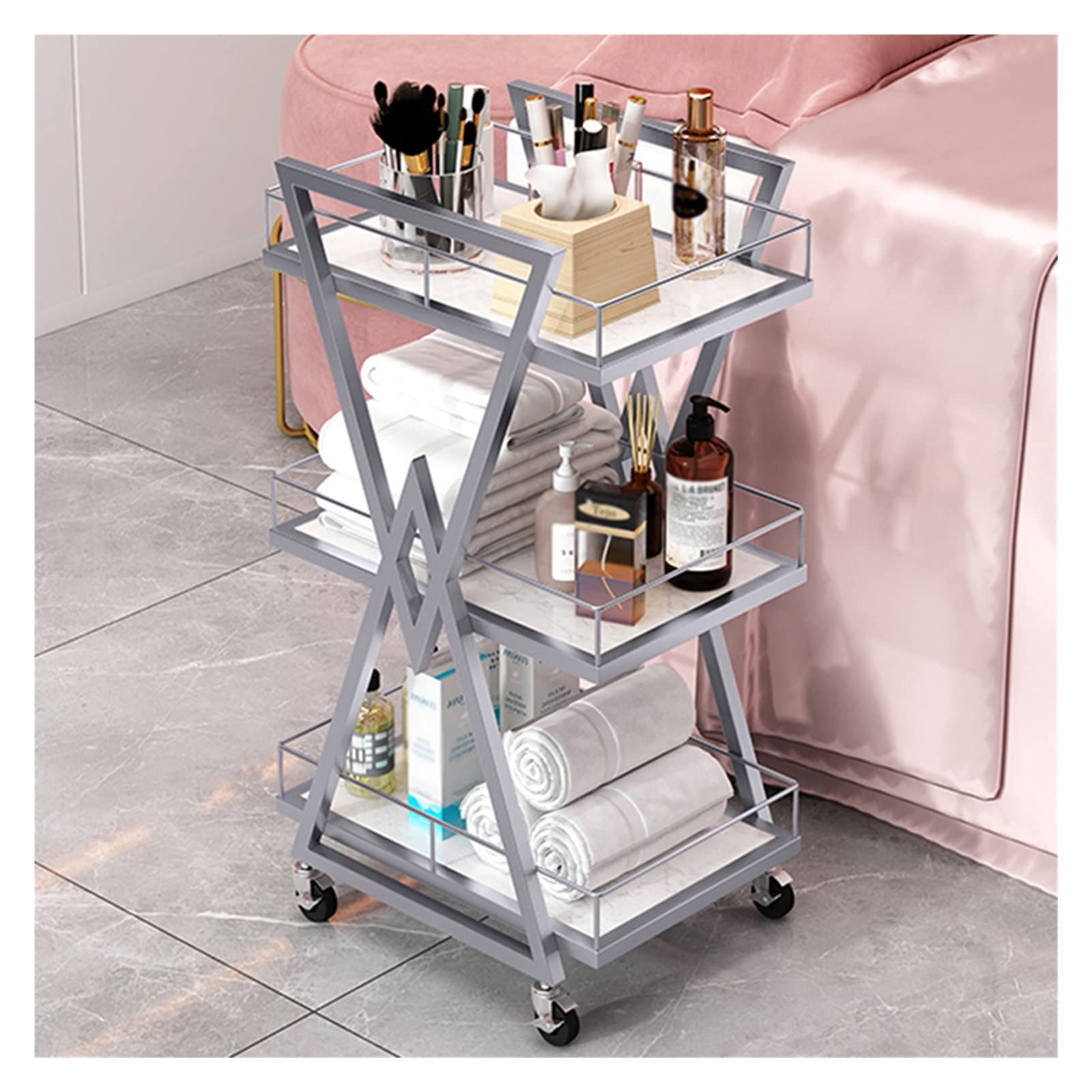 Metallwagen für medizinischen Wellness-Trolley, Schönheitssalon, Rollwagen, mit Rollen, für Friseure, Maniküre, Schubladenablagen, 3 Ebenen, Maniküre-Wagen, Aufbewahrung, rollbarer Friseurwagen