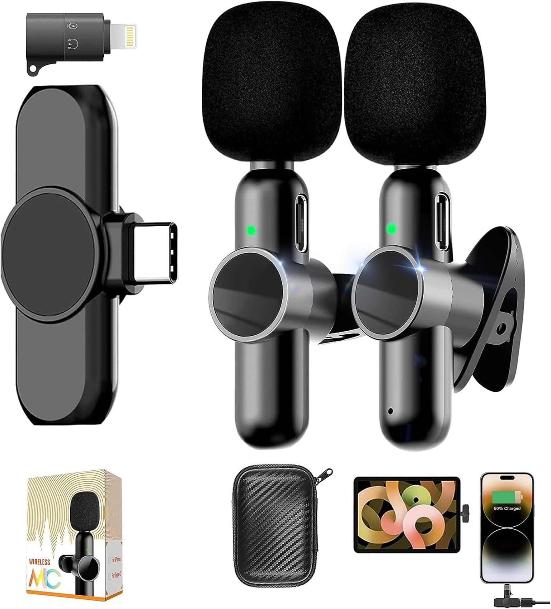 Microfono Wireless Lavalier Per IPhone, Android, Camera, PC – Doppio Trasmettitore Con Riduzione Del Rumore, Plug & Play Per YouTube, TikTok, Live Streaming