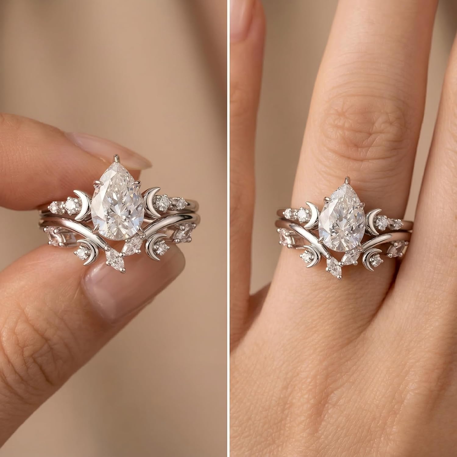 Moissanite Engagement Rings Set 1CT-4CT 925 Sterling Silver 10K Gold Custom Heart/Round/Teardrop/Oval Women Promise Ring Jewelry Gift for Wife/Mother