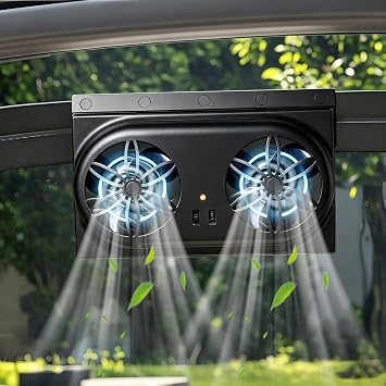 Solar Car Window Exhaust Vent Fan Dual Fan Solar Cooling Ventilator, Black