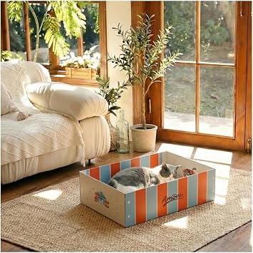 Cardboard Cat Scratcher Box & Bed Heavy Duty Cat Scratch Pad for Indoor Cats, White Wood-Pulp Cat Scratching Board with Durable Cardboard cat Box, Low-Mess Cat Lounge House Scratcher Box