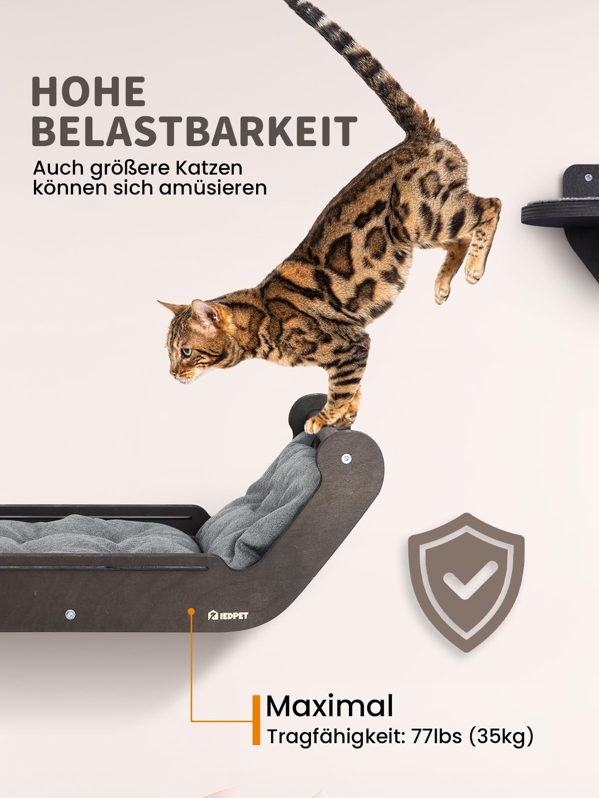 Kletterwand Katzen Set mit Katzenbett und Katzentreppe, Katzenmöbel aus Holz, Katzen Wandelemente Multifunktional zum Schlafen, Spielen und Klettern