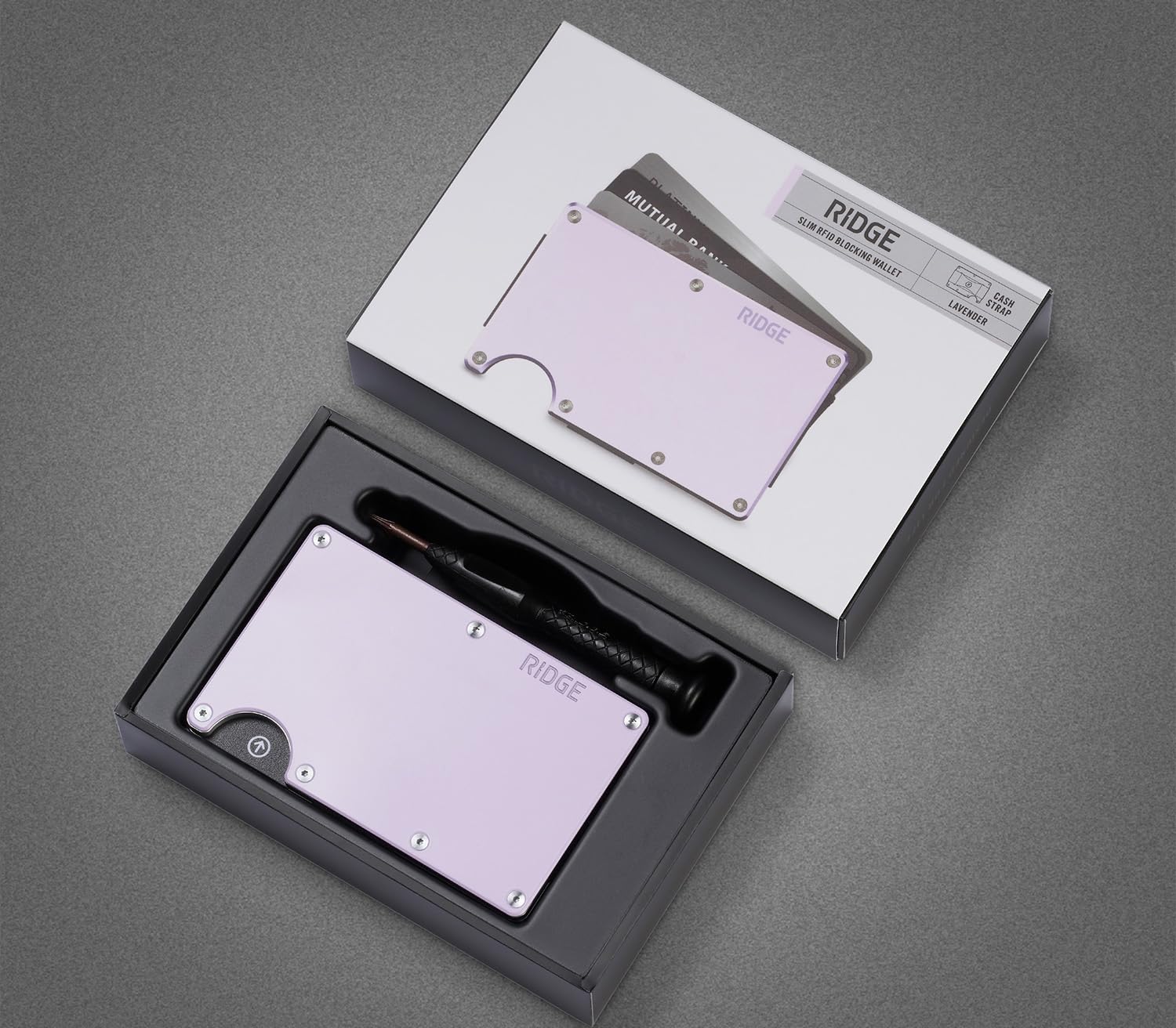 The Ridge Minimalistische schlanke Geldbörse für Damen – RFID-blockierende Fronttasche Kreditkartenetui – Metallgeldbörse für Frauen mit Geldklammer, Lavendel, Minimalist, Geldklammer