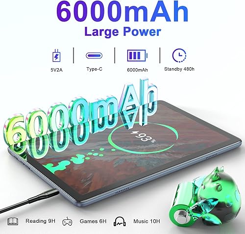 Miniatura 7 de kinstone Tableta Android de 10.1", 6GB RAM 128GB ROM, octa-core rápido, WiFi de doble banda 2.4G5G, Bluetooth 5.0, pantalla IPS HD, ideal para