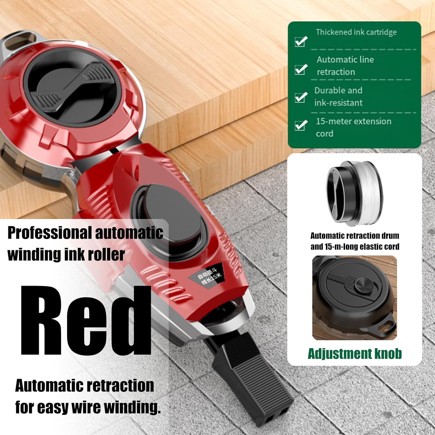 ordinarYone Automatic Retractile Chalk Line Roll With Constructed In For Precise Marking In Construction And Woodworking