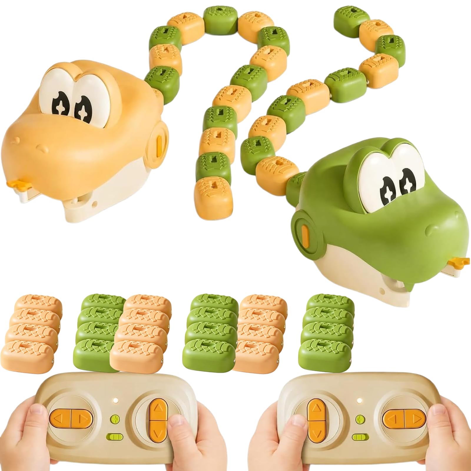 Magnetic Snake Game, Remote Control Battle Game with Light Sound (Y+G) | Remote control snake game, 8 extra magnetic beads, rechargeable design, LED lights and sound effects for indoor fun