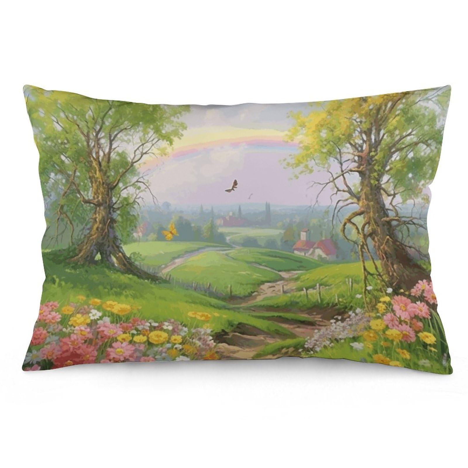 2 Pack Pillow Cases for Hair and Skin, Soft Breathable Pillow Case Covers with Hidden Zipper, Spring Landscape Pillowcase 20"x30" Pillow Covers for Sleeping Gift