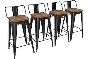 Yongchuang Barstools - Low Back, Counter Height, Wood Seat, Matte Black, Set of 4