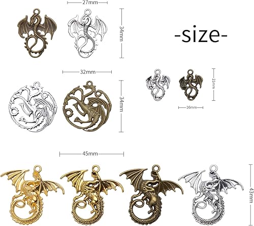 Miniatura 2 de Colgante de dragón volador, 20 piezas surtidas de suministros de manualidades, dijes de dragón antiguo, cuentas de aleación, 10 estilos para hacer