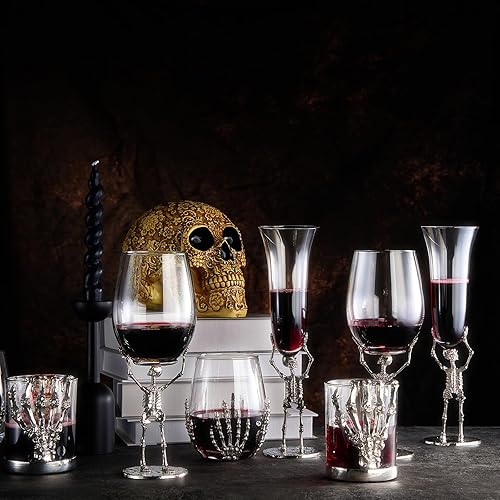 Miniatura 3 de Vaso de cristal de whisky de esqueleto, juego de 2, vasos de esqueleto de Halloween de 10 onzas de 4.3 pulgadas de alto, regalos góticos, regalos de