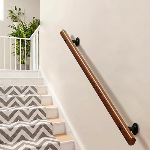 Stair Wall Mount Wooden Handrail, 6FT/7FT/8FT/9FT/10FT Anti-Slip Safety Railing for