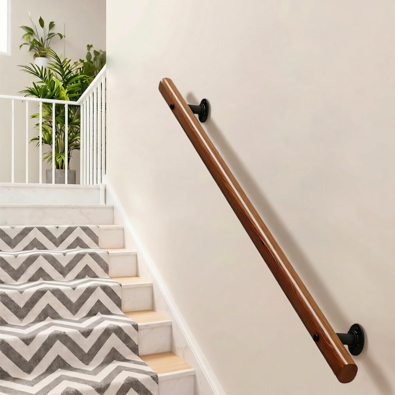 DMCHENGMA Stair Wall Mount Wooden Handrail, 6FT/7FT/8FT/9FT/10FT Anti-Slip Safety Railing for Household Staircases(6ft/180cm)