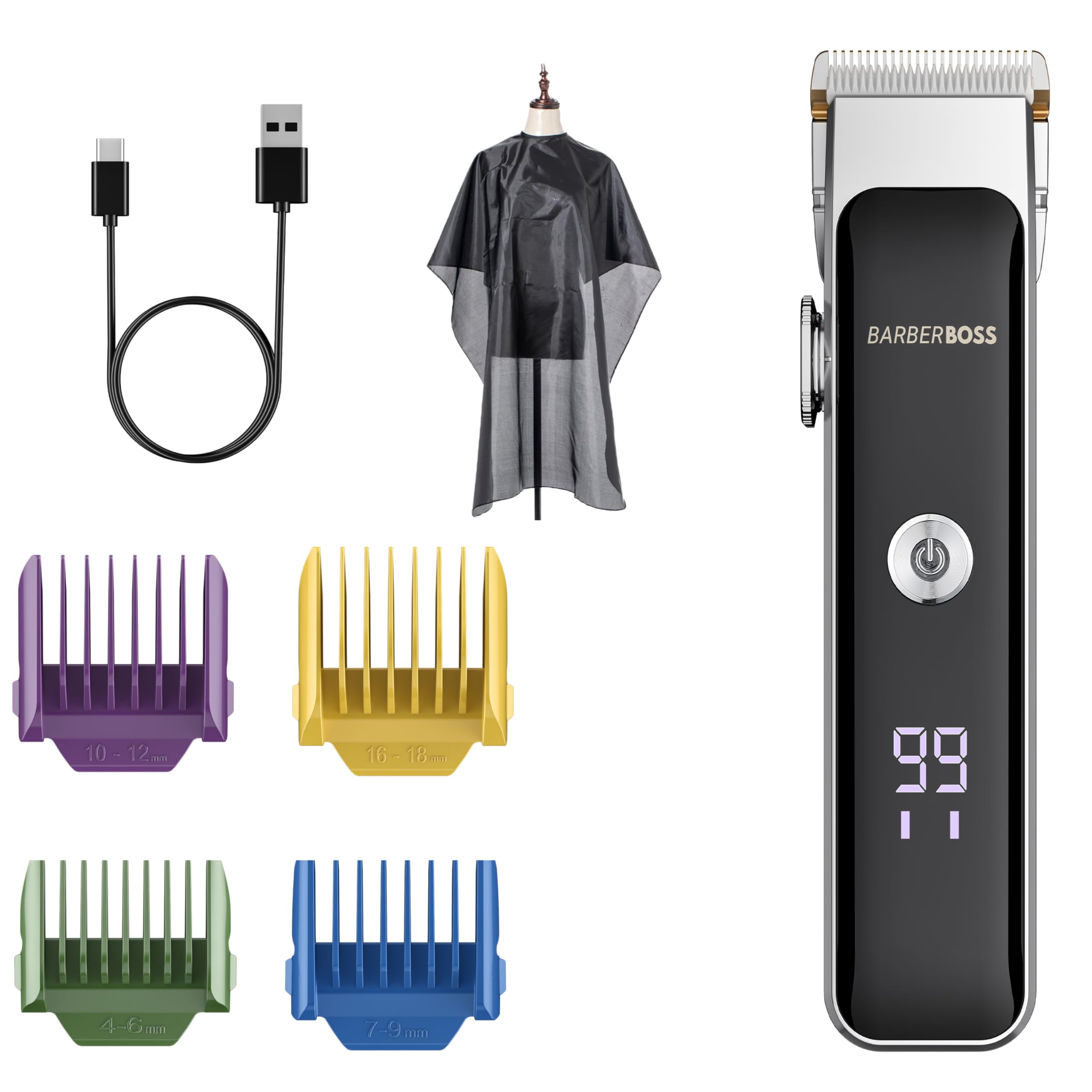 Barberboss Professional MenâS Facial Trimmer & Beard Grooming Kit: Hair Clipper, Precision Dial, Ceramic & Titanium Blades, 2 Speed Settings, Usb