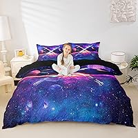 Vista 28 de Funda de Edredón de Gatos Galaxia Tamaño Full, Juego de Ropa de Cama Gótica de Luna Estrellada y Constelación 3 piezas para Decoración de Habitación