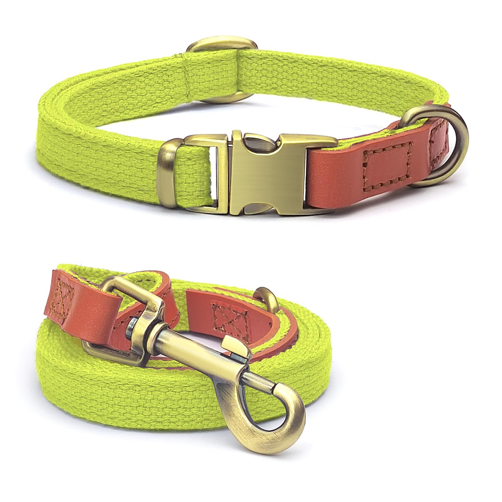 Qianruida Collar y Correa Perro Conjunto de Collar y Correa Conjunto Collar Correa para Perros PequeñOs Medianos Grandes- Amarillo Fluorescente,M