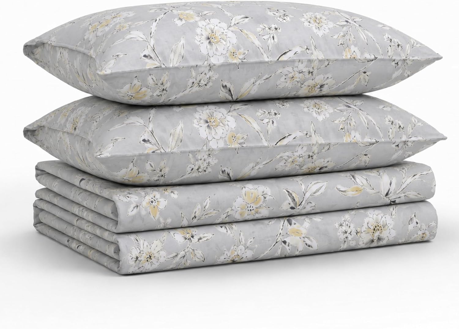 Tribeca Living Deep Pocket Cal King Size Sheet Set - 300 Thread Count Cotton Sateen Sheets with 22-Inch Extra Deep Pockets, Oeko-Tex Certified, 4 Bedding Set in Colmar Silver Grey/Multi Print