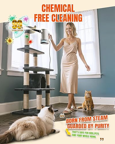 Miniatura 6 de TEEVOGO Limpiador a vapor presurizado, limpiador de vapor de mano de calor instantáneo de 15 segundos, tanque mejorado de 22.0 fl oz, vaporizador